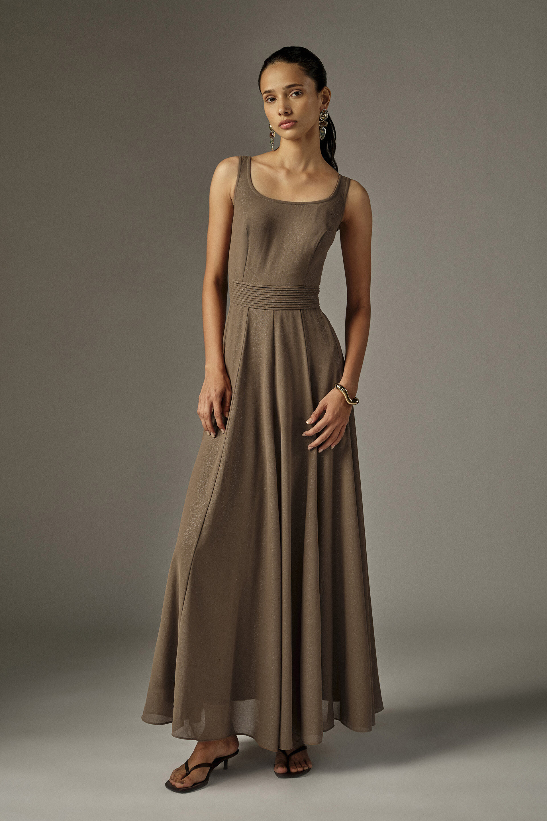 Fit & Flare Maxi Dress in Brown